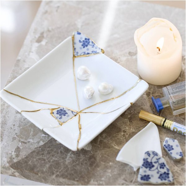 Kintsugi Kit Tønde Blå Guld Hvid - DIY Sæt Kintsugi Kit Tønde Blå Guld Hvid - DIY Sæt