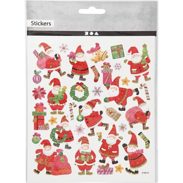 Klistermærker Glad Julemand 15 x 16,5 cm Glitterdetaljer - 1 ark Klistermærker Glad Julemand 15 x 16,5 cm Glitterdetaljer - 1 ark