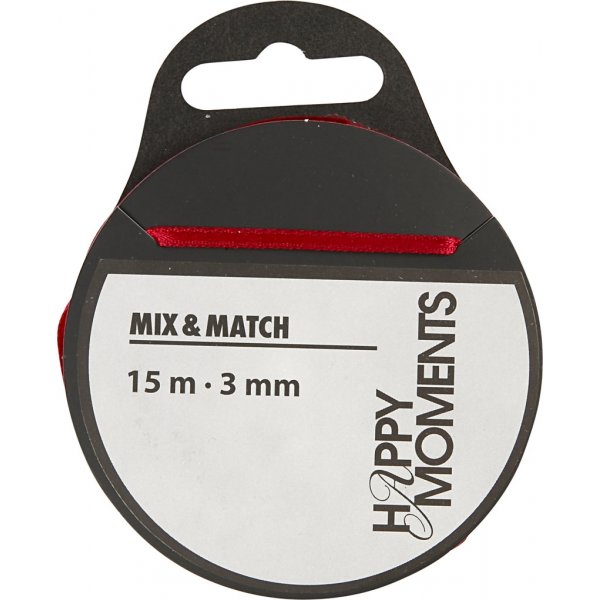 Satinband - vinröd - B3 mm - 15 m Satinband - vinröd - B3 mm - 15 m