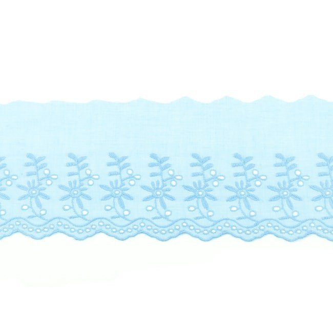Bord - Broderte doble blomster - lyseblå - Festong, Bånd & pyntebånd, Tekstilbånd og snorer