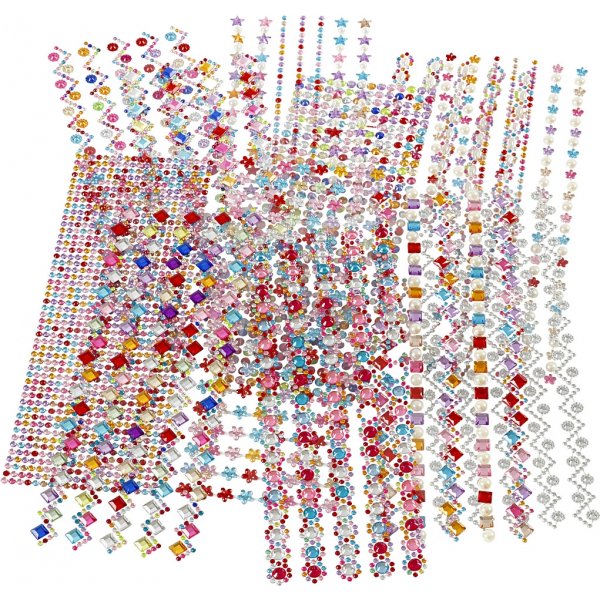 Rhinestones - Ø2-10 mm - 27 x 9 cm, 12 ark, Innehållet kan variera Rhinestones - Ø2-10 mm - 27 x 9 cm, 12 ark, Innehållet kan variera