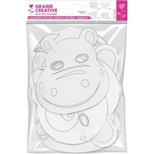 Set med 6 färgläggningsbara djurmasker i kartong Set med 6 färgläggningsbara djurmasker i kartong