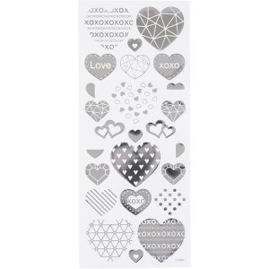Klisterm�rker Hjerter 10x24 cm S�lv 25 stk - 1 ark