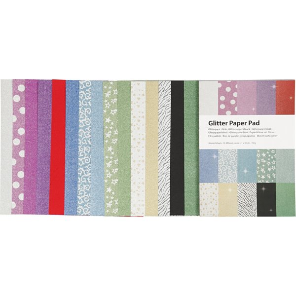 Glitterpapper i block - A4 - 30 ark Glitterpapper i block - A4 - 30 ark