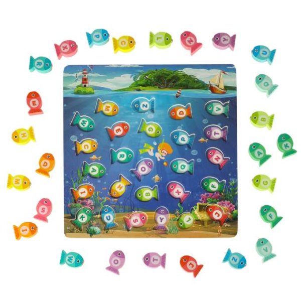 Montessori fiskespel i tr� med magnet 26 delar